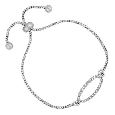 Silver pave oval toggle bracelet